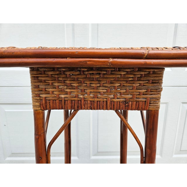 Wood Palecek Tall Square Woven Rattan Bamboo Side Table For Sale - Image 7 of 13