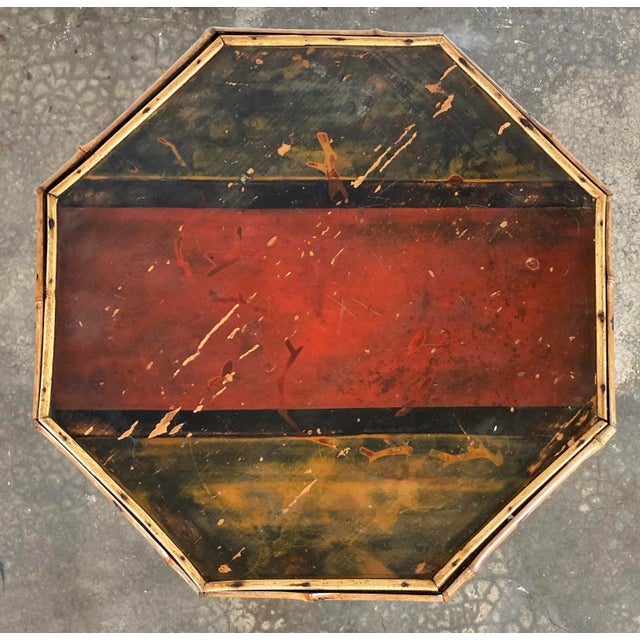 Wood Antique Hand Painted Chinoiserie Style Scorched Bamboo Table For Sale - Image 7 of 13