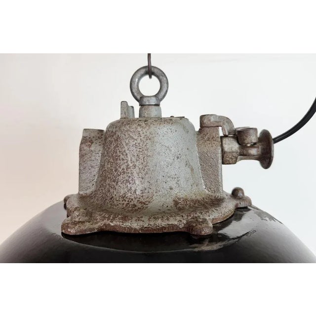 Mid-Century Modern Industrial Black Enamel and Cast Iron Cage Pendant Light from Elektrosvit, 1960s For Sale - Image 3 of 18