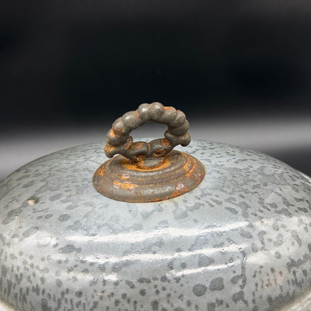 Late 20th Century A Rare Antique Gray Agateware Oval Lunch Pail With Agate Lid, Circa 1900 For Sale - Image 5 of 12