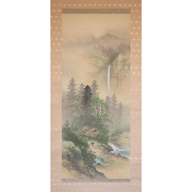 "Landscape With Waterfall", Showa Japanese Silk Scroll Painting For Sale - Image 18 of 18