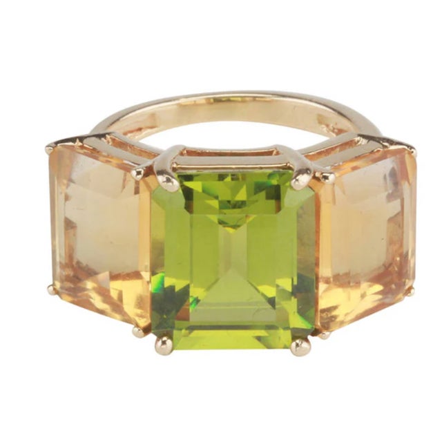 Metal Christina Addison Mini Yellow Gold Semi Precious Emerald Cut Ring For Sale - Image 7 of 12