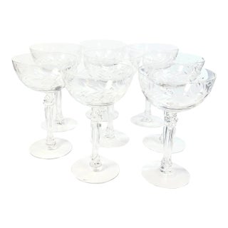 Handcut Laurel Champagne Coupes- Set of Eight For Sale
