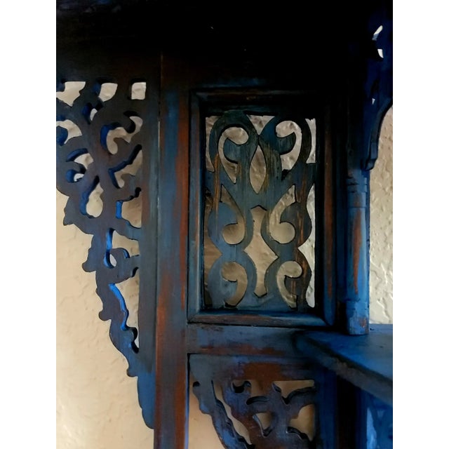 1980s Vintage Moroccan Musharabi Blue Wooden Wall Shelf For Sale - Image 4 of 9