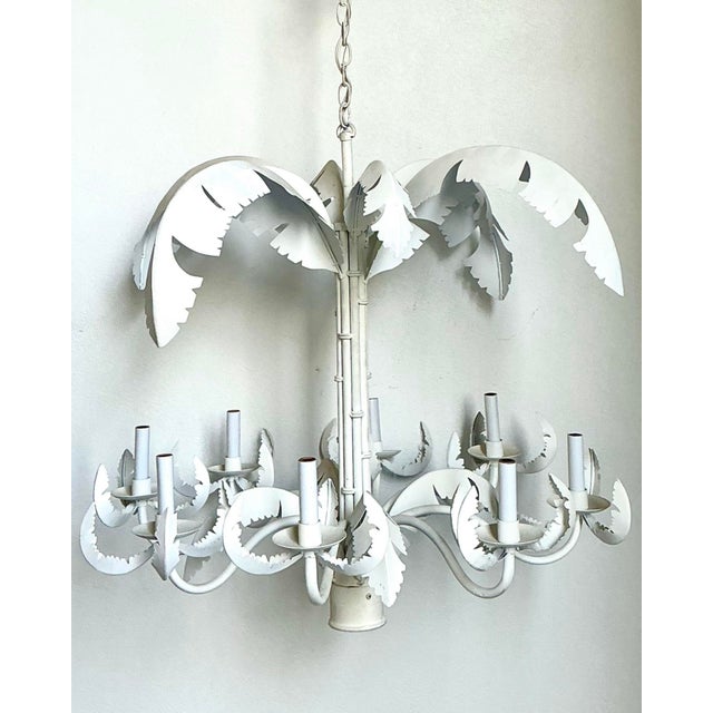 Vintage Punch Cut Palm Frond Chandelier For Sale - Image 12 of 12