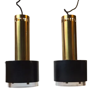 Danish Brass and Crystal Pendant Lamps by Kay Kørbing for Lyfa, 1960s, Set of 2