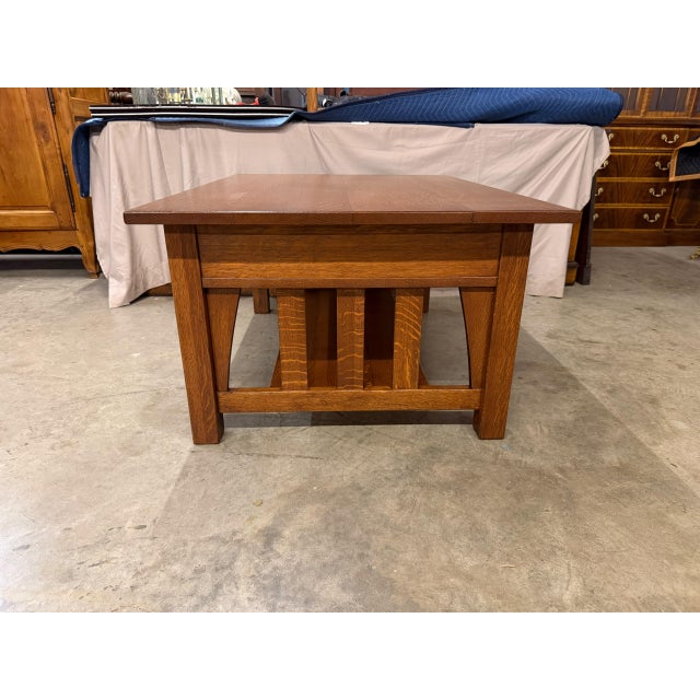 American Mission Quarter-Sawn Oak Coffee Table With Two Drawers and Lower Shelf, Circa 1890–1910 For Sale - Image 11 of 17