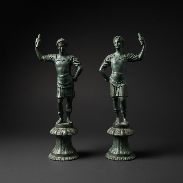 Vintage Maitland Smith Bronze Roman Statue-Pair-Verdigris Neoclassical-Sculpture For Sale - Image 11 of 11