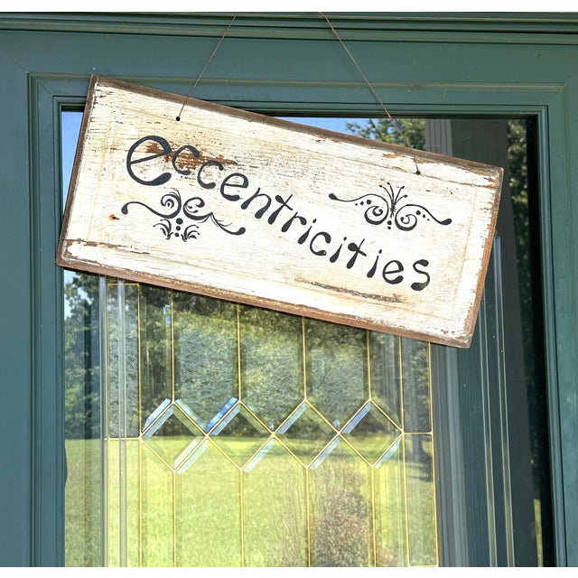 Primitive Folk Art Hand Painted 'Eccentricities' Sign For Sale - Image 14 of 14