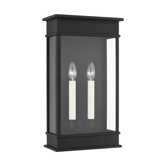 Transitional Chapman & Myers by Visual Comfort Studio Cupertino 2-Light Outdoor Extra Large Lantern Sconce in Textured Black For Sale - Image 3 of 7