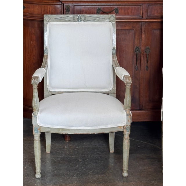 Pair of 19th Century Painted Directoire Armchairs For Sale - Image 4 of 10