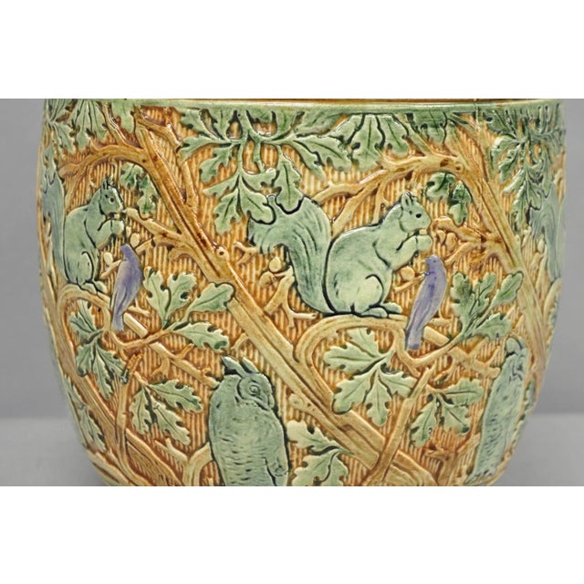 Weller Pottery Early 20th Century Weller Clinton Art Pottery Green Glazed Squirrel & Acorn Planter Jardinière For Sale - Image 4 of 14