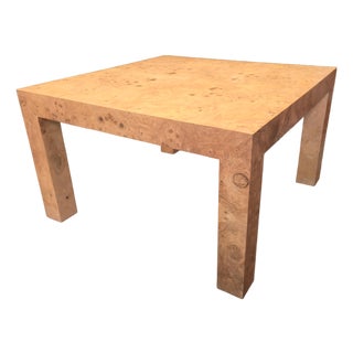 Milo Baughman Style Burl Wood Parsons End Table For Sale