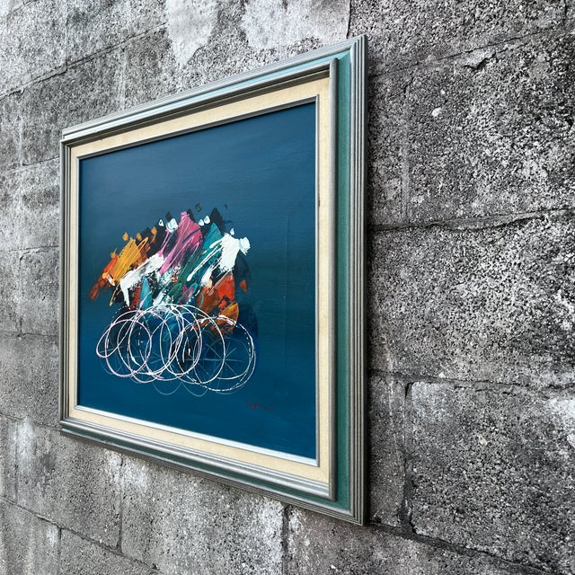Post Modern Abstract Wall Art Painting Framed and Signed by the Artist. Circa 1980s For Sale In Miami - Image 6 of 17