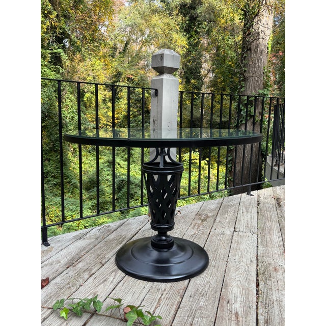 recently restored center table. can float stand alone or be flanked by chairs for cocktails or appetizers. heavy iron with...