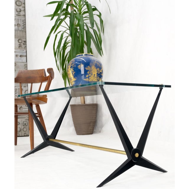 Italian Mid-Century Modern Cast Metal & Brass Base Glass Rectangle Coffee Table For Sale - Image 6 of 14