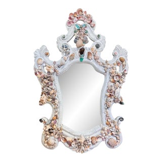 Vintage Grand Scale Shell Encrusted Wall Mirror For Sale