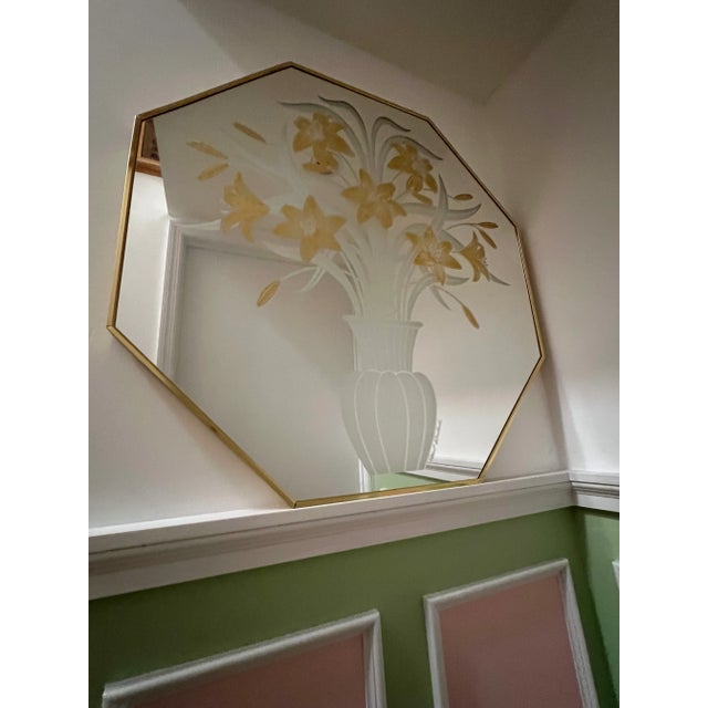 Octagon Brass Etched Floral Mirror, Circa 1970 For Sale - Image 10 of 10