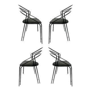 Vintage Italian Metal Post Modern Dining Armchairs, Set of Four For Sale