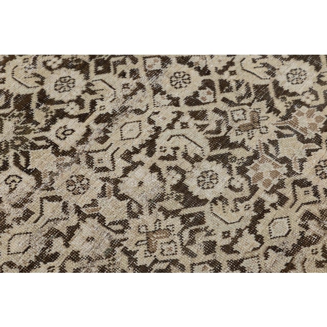 7 X 19 Antique Malayer Wool Rug in Warm Beige Features a Floral Persian Detail For Sale - Image 9 of 9