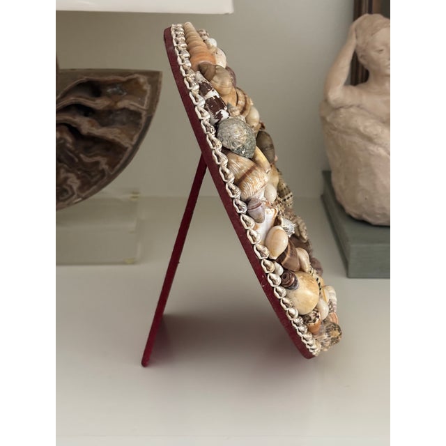 Vintage Palm Beach Style Petite Shell Encrusted Oval Shaped Table Mirror With Easel Back For Sale In Little Rock - Image 6 of 18