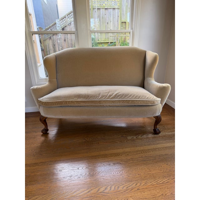Purchased from a Designer in the UK & then beautifully reupholstered in San Francisco. The fabric is a traditional plush...