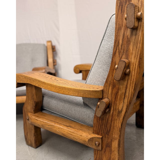 1920s Mid-Century Brutalist French Oak Armchairs, 1920s, Set of 2 For Sale - Image 5 of 9