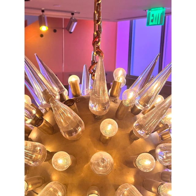 Mid Century Murano Glass Spike Sputnik Chandelier, Brass Globe, 1960s Lighting For Sale - Image 11 of 18
