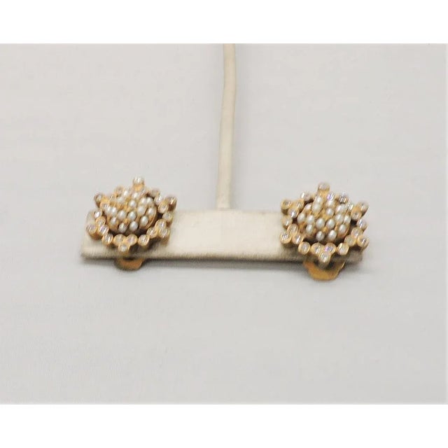 1960s Vintage Signed DeNicola Faux-Pearl & Rhinestone Clip Earrings - 2 Pieces For Sale - Image 5 of 9