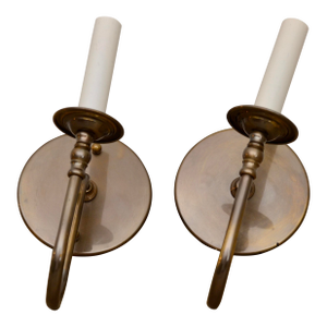 Custom Brass Curved Arm Electrified Candelabra Sconces - A Pair