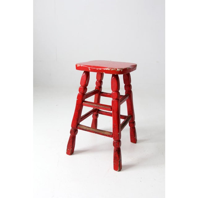 Vintage Monterey Style Red Stool For Sale - Image 10 of 11