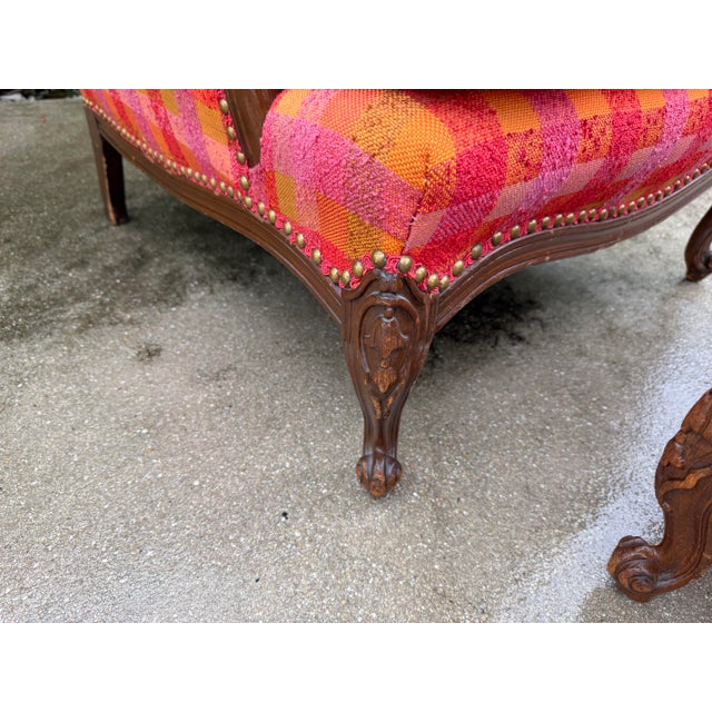 Antique Carved Wood Bergère-Style Lounge Chair + Ottoman For Sale - Image 4 of 12