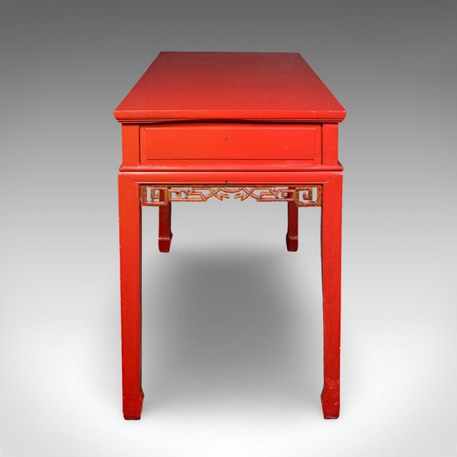 Tall Vintage Art Deco Revival Hall Table, Oriental, Red Lacquer, Side, Reception For Sale - Image 6 of 10