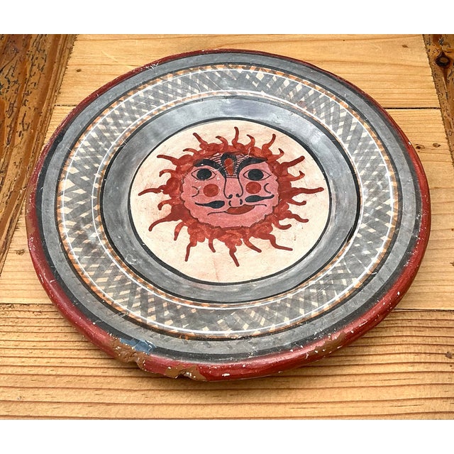 Ceramic Vintage Hand Painted Sun Plate For Sale - Image 7 of 12