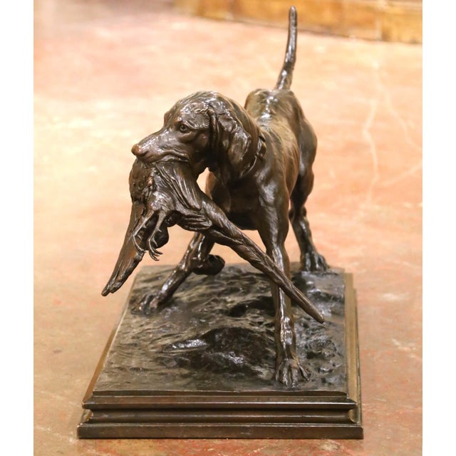 Brass Late 19th Century German Brass & Plaster Hunting Dog Sculpture by Emil Wünsche For Sale - Image 8 of 14