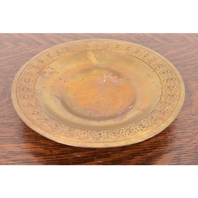 A gorgeous Arts & Crafts or Art Deco period gilt bronze shallow bowl or dish with decorative border By Tiffany Studios...