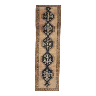 1970s Vintage Handmade Wool Cotton Beige Runner Rug For Sale