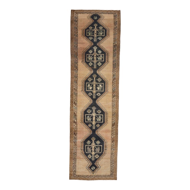 1970s Vintage Handmade Wool Cotton Beige Runner Rug For Sale