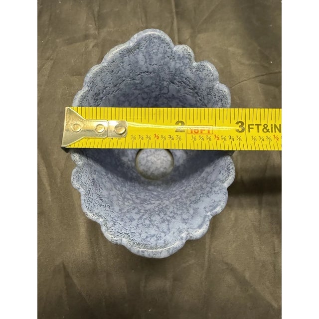 Weller Fan Vase Blue Speckled Top Green Base Signed Thick Mold Ridged Exterior For Sale - Image 12 of 12