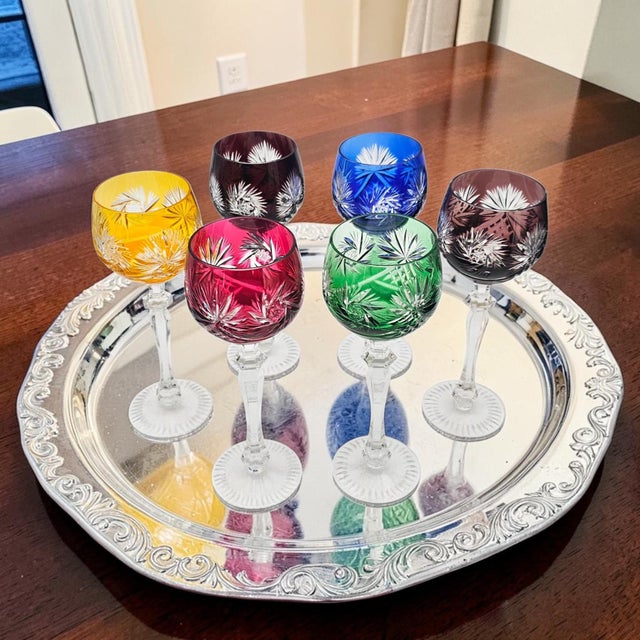 This set of six Joska Kristall hock wine glasses was hand-blown in Bavaria, Germany, during the late twentieth century....