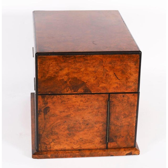 Antique 19th Century Victorian Burr Walnut and Crystal 3-Decanter Tantalus Dry Bar, Set of 12 For Sale - Image 12 of 18
