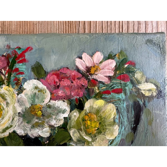 Impressionist “Bloom Anyway”, Mixed Media Collage Flower Still Life Painting on Recycled Canvas by Artist Kristin Ashman. For Sale - Image 3 of 11