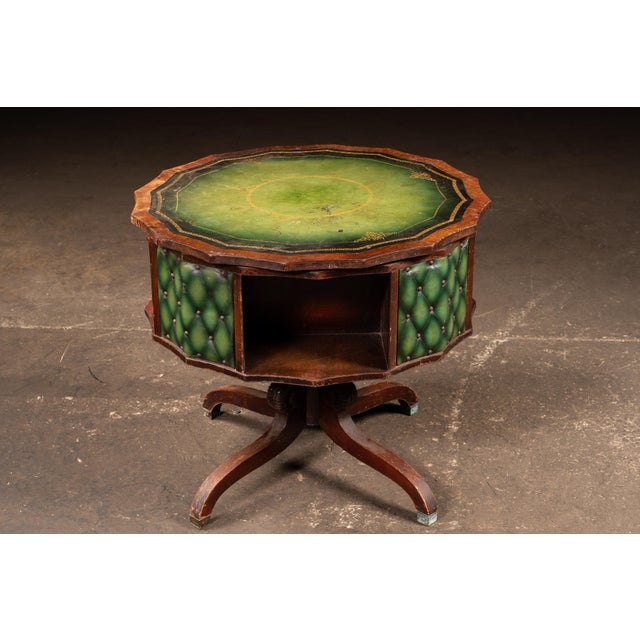 Late 19th Century Victorian Revolving Séance Table With Green Leather Top and Tufted Base For Sale - Image 4 of 14