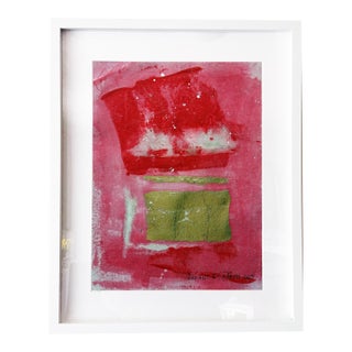 Radiant. V Framed Modern Gold Leaf on Red Painting For Sale