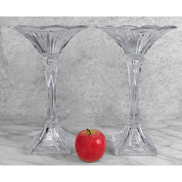 - Original Mid 20th Century Glass Compotes / Pedestal Bowls - Mantle Sized - 13" Tall - Matching Pair - Attractive Flared...
