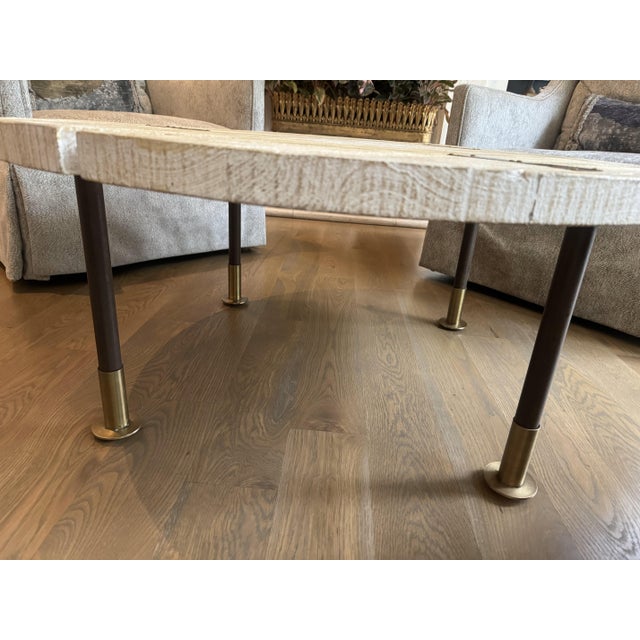 2010s Rustic Whitewashed Wood and Brass Cocktail Table For Sale - Image 5 of 6
