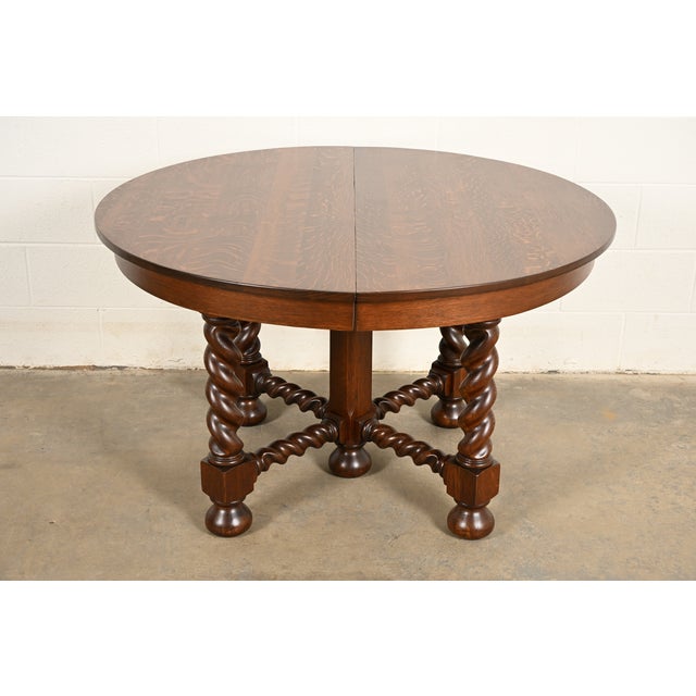 Stickley Brothers Antique Mission Oak Arts & Crafts Barley Twist Extension Dining Table, Newly Refinished For Sale - Image 13 of 13