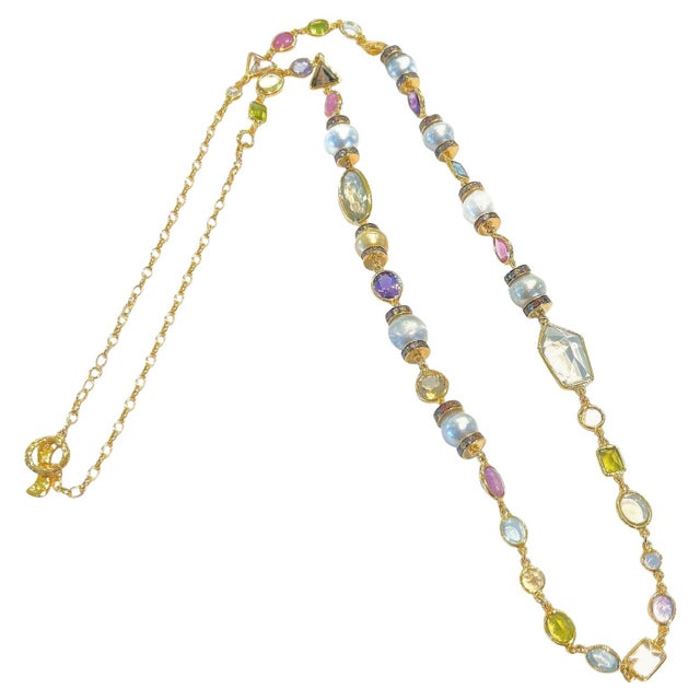 Bochic "Capri" Vintage Pearl, Sapphire, Ruby Necklace 18K Gold & Silver For Sale - Image 15 of 18