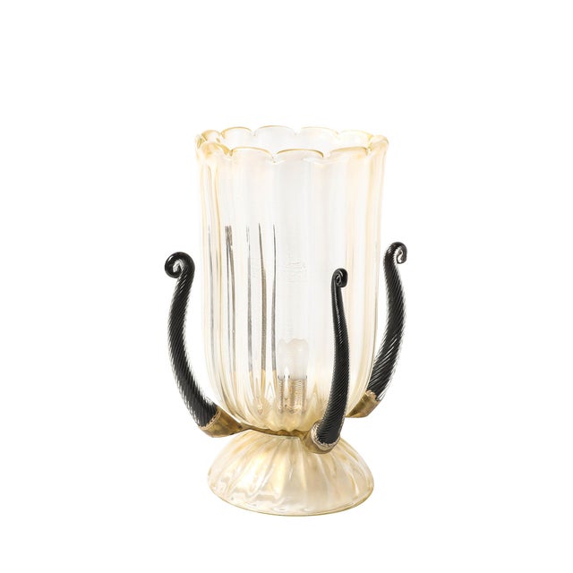 Pair of Mid-Century Hand-Blown Murano Fluted Glass Uplights W/ 24k Gold Flecks For Sale - Image 4 of 15