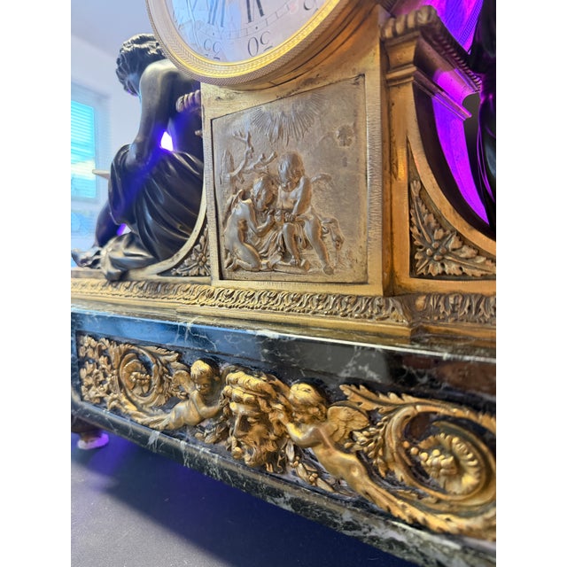 Stone Fine Quality French Gilt and Patinated Bronze Mantel Clock With Marble Base For Sale - Image 7 of 11